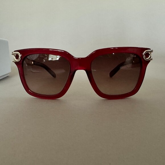 Chloe Burgundy Maroon Red Sunglasses With Gold Accent main image 4